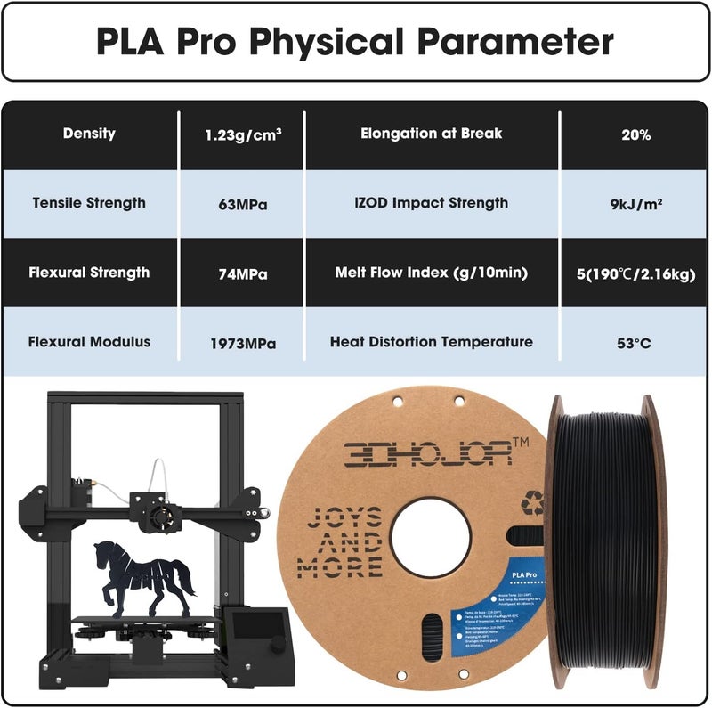 3DHoJor خيوط PLA Pro (PLA+) للطباعة ثلاثية الأبعاد 1.75 مم - حزمة 1 كجم*4، بكرة كرتونية، دقة أبعاد +/- 0.03 مم - أسود، أبيض، أزرق، أحمر - Image 3